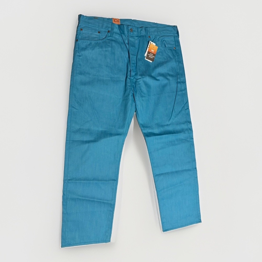 Levi's 501 Shrink-to-Fit Raw Denim Jeans Men's 42x32 Turquoise Button Fly NWT